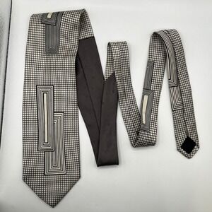 Vintage Paul Rodon 100% Silk Mens Neck Tie Geometric Grid Pattern Handmade Italy